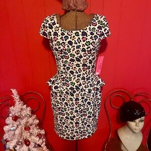 NWT Betsey Johnson colorful leopard peplum dress 12